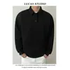 Sudadera de Color Sólido con Cuello Polo para Hombre Otoño Base Alta Manga Larga Ropa Interior Retro Americana Versátil Top con Solapa