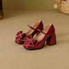 Zapatos Mary Jane de tacón alto estilo Chanel con lazo de encaje, otoño e invierno, nuevos zapatos de mujer de boca baja, altura pequeña