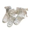 Calcetines de encaje con lazo blanco sencillo para niños, de longitud media, finos, japoneses, de verano, estilo Lolita, con encaje JK