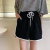 Shorts Casuais Versáteis Color Block de Cintura Alta Emagrecedores com Elástico e Cordão de Manga Curta Estilo Coreano para Mulheres