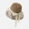 Sombrero de Paja con Encaje para Mujer de Ala Ancha Transpirable de Verano Sombrero de Sol para la Playa Cubre Cara Completa Parasol Sombrero Protector Solar Moderno