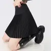 Saia Plissada de Lã Cinza Escuro Feminina Outono Saia Curta Nova Saia Plissada de Cintura Alta