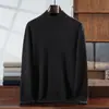 Suéter de Cachemira para Hombre de Mediana Edad Cuello Medio Alto Color Sólido Suéter Capa Interior Casual de Negocios Tejido Base Manga Larga Simple