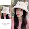 Sombrero de Cubo de Felpa de Conejo con Orejas de Oso Estilo Coreano para Otoño e Invierno para Mujer, Moderno y Versátil, Adelgazante, Estilo Universitario, Sombrero Cloche Cálido