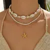 Comercio exterior europeo y americano joyería estilo playa metal colgante de estrella de mar collar de una sola capa cuerda cadena para la clavícula ajustable mujeres