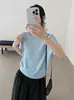 Blusa de tricô de cor pura estilo coreano, gola redonda, manga curta, 26 outono novo, casual, corte solto, camiseta versátil para mulheres