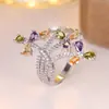 Anillo de rama de flor colorida más vendido transfronterizo de Rongxing, diseño hueco totalmente incrustado con circón, anillo para mujer, suministro de fábrica