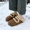 Pantuflas de algodón sin cordones de suela gruesa para mujer 2026 nuevo estilo otoño e invierno para exteriores estilo Birkenstock de punta cerrada pantuflas de piel de felpa