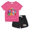 Conjunto de Camiseta e Shorts de Gola Redonda de Verão 2026 para Crianças Estilo Coreano Casual Absorvente de Suor Cor Doce Conjunto de Moletom para Crianças Pequenas