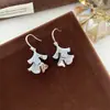 Pendientes de Gancho con Borla de Hoja de Ginkgo con Goteo de Aceite de Circonita Estilo Francés, Pendientes Frescos Exquisitos de Hada Sofisticados y de Nicho