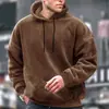 Sudadera con capucha forrada de forro polar para hombre para otoño e invierno, jersey de forro polar color coral liso, chaqueta casual holgada, ropa de hombre transfronteriza de moda