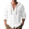Ropa de hombre transfronteriza talla europea, camiseta de hombre de corte holgado, camisa casual de manga corta de color liso, cárdigan abotonado con capucha y cordón de lino sintético