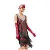 Vestido Retro Europeo y Americano de los Años 1920 con Cuello en V y Borlas, Falda, Banquete Gatsby, Baile Latino, Vestido de Lentejuelas y Perlas