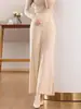Pantalones de Punto Rectos de Pierna Ancha 100% Lana para Mujer de Gama Alta de Cintura Alta Otoño Estrechos Nuevos con Hebilla Estilo Chino Casual