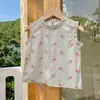 Ropa Infantil Coreana Camisa de Niña Estilo Temperamento Floral Cuello Alto Verano 2026 Nuevo Sin Mangas Elegante Top de Algodón para Niños