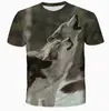 Comércio exterior transfronteiriço 2025 novidade quente cabeça de lobo impressão digital 3D moda casual solto manga curta top quente