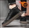 Zapatos de caña alta para hombre, zapatos de algodón de invierno con forro polar, zapatos deportivos de ocio británicos de cuero negro, trabajo para todo, zapatos formales de negocios de moda