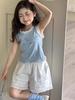 Colete Menina Peixe Vermelho 2026 Novo Estilo Fino Sem Mangas Renda Blusa Roupas Infantis para Alunos do Ensino Fundamental Verão Combinando Pai e Filho