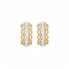 Pendientes de encaje de perlas con incrustaciones de diamantes estilo francés con aguja de plata en forma de C, pendientes de temperamento exquisitos y dulces, pendientes para mujer de lujo ligero y sensación de alta gama