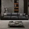 Nuevo Modelo de Sofá de Cuero Negro, Minimalista Italiano Moderno Simple Sala de Estar Cuero Genuino Forma de Bloque Fila Recta Sofá de Látex