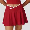 Falda Corta Deportiva Casual Transfronteriza Btee para Mujer, Falda de Tenis Cruzada de Cintura en V Adelgazante, Falda Corta Deportiva de Exterior de Empalme para Yoga
