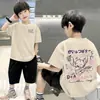 Camiseta de Manga Corta de Algodón Puro para Niños Verano Nueva Versátil Media Manga Tendencia Niño Ropa Infantil Estilo Hong Kong Bebé Niño Ropa Guapa de Moda