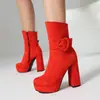 Botas Femininas Impermeáveis Plataforma Estilo Novo Salto Grosso Fivela Formato de Coração Sapatos Femininos 2026 Outono/Inverno Comércio Exterior Tamanho Grande 44