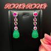 Novos brincos de pingente de jade de imitação de zircônia vintage antigo médio, luxo elegante, agulha de prata, design de nicho