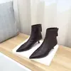 Botas de Tacón Alto Delgado Punta Fina Estilo Coreano Negras para Mujer 2026 Nuevas Botas Individuales de Piel Suave Diseño de Tobillo con Sentido de Diseño Botas Cortas para Viajar