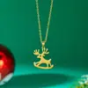 Colar de Natal Minimalista Popular Transfronteiriço em Aço Inoxidável com Design de Papai Noel, Rena e Floco de Neve em Ouro 18K para Mulheres