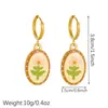 Aretes colgantes florales de estilo pastoral transfronterizos europeos y americanos, estampado ovalado de gota de aceite, joyería vintage, versátiles para otoño e invierno