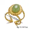 Nuevo anillo de moda retro transfronterizo de alta gama con piedra ojo de tigre y acero de titanio, no se decolora, para mujer, con diseño martillado único e incrustación de circonita