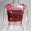 AYJ Amazon Cross-Border Roupa Sexy para Boate Feminina Rede Europeia e Americana Vazada Strass Regata Malha Brilhante Strass Camisola