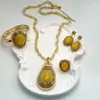 Set de Citrino de Cuatro Piezas con Incrustación de Cera de Abeja de Segunda Generación, Collar Vintage Personalizado con Pedrería, Pendientes, Anillo y Pulsera