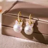 Brincos de Gancho de Pérola com Laço de Zircônia Estilo Francês Luz de Luxo Moda Exquisita Elegante Temperamento Acessórios de Orelha Versáteis de Alta Qualidade