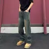 Jeans de hombre con dobladillo curvo estilo American high street, pantalones casuales holgados de moda para primavera y otoño, pantalones anchos geniales con retazos lavados