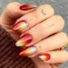 Uñas postizas de gradiente rojo y azul, uñas rojas, naranjas, amarillas, acuarela difuminada, almendra, arte de uñas, ambiente, uñas postizas removibles, venta al por mayor