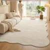 Alfombra para sala de estar, forma irregular, estilo crema, color liso, lavable, limpiable con toallita, impermeable, resistente a manchas, resistente a la suciedad, adecuada para sofá y dormitorio