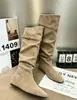 Fivela de Cinto Estilo Retrô em Couro Botas Empilhadas Amassadas Botas Longas Femininas Salto Grosso Emagrecedoras Botas Altas Calça de Montaria Botas de Cavaleiro