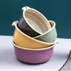 Conjunto de Cestas de Drenagem de Plástico de Camada Dupla, Escorredor Multifuncional de Cozinha para Lavar Arroz Frutas Legumes