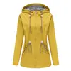 2025 Estilo Nuevo Europeo y Americano Impermeable de Manga Larga Longitud Media Cortavientos Impermeable con Capucha para Mujer Ropa para Mujer de Talla Grande Transfronteriza con Rayas