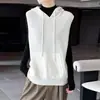 Colete de tricô com capuz feminino, casual e moderno, 100% lã pura, novo suéter colete sem mangas versátil para outono e inverno