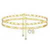 Tobillera de Metal con Incrustaciones de Diamante y Letras del Alfabeto (26 Letras) con Corazón de Circonita, Tobillera en Capas, Venta al por Mayor en Stock en Yiwu