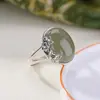 Anillo Abierto Yilu Plata S925 Plata de Ley Jade Hetian Jade Qingshui Estilo Chino Nuevo Retro Tendencia Nacional Fénix Peonía Cabujón