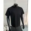 Camiseta Masculina de Verão Estilo Americano com Estampa Floral Branca e Costela Cinza, Ombro Normal, Manga Curta, Marca Tendência, Estilo Homem Forte, Manga Meia