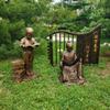 Fibra de vidro reforçada plástico imitação cobre figura escultura personalizado jardim ao ar livre paisagem celebridade folk esboço parque ornamentos produção
