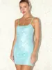 Vestido de tirantes finos con lentejuelas estilo "Hot Girl" transfronterizo 2025, Vestido corto ajustado tipo bodycon para fiesta para mujer