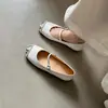 Zapatos Mary Jane de Cuero de Vaca que Aumentan la Altura para Mujer, Planos de una Sola Correa, Nuevo Estilo Otoño, Cuero Genuino, Punta Redonda, Tacón Plano, Zapatos de Boca Baja de una Sola Pieza para Mujer