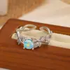 Anillo Romántico de Zirconia con Forma de Hoja Estilo Francés, Exquisita Artesanía de Microincrustación, Anillo Abierto, Accesorio de Ambiente Suave y Sensación de Alta Gama