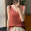 Alça de ombro de cetim de seda para mulheres Colete pequeno 2024 Verão Novo Slim-fit Decote em V Curto Top Interno Camiseta